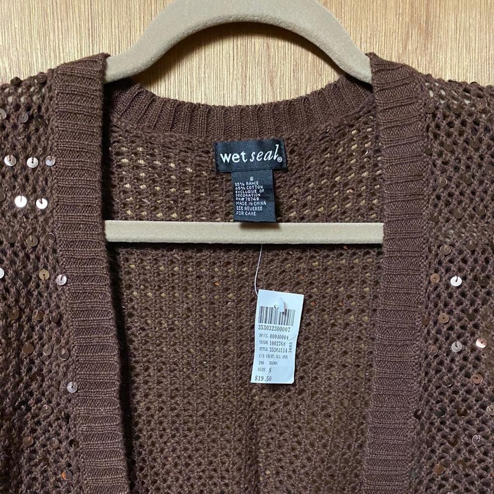 NWT Wet Seal Brown Knit Sequin Shrug Size S - Picture 5 of 5